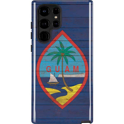 Guam Flag Dark Wood Galaxy Cases